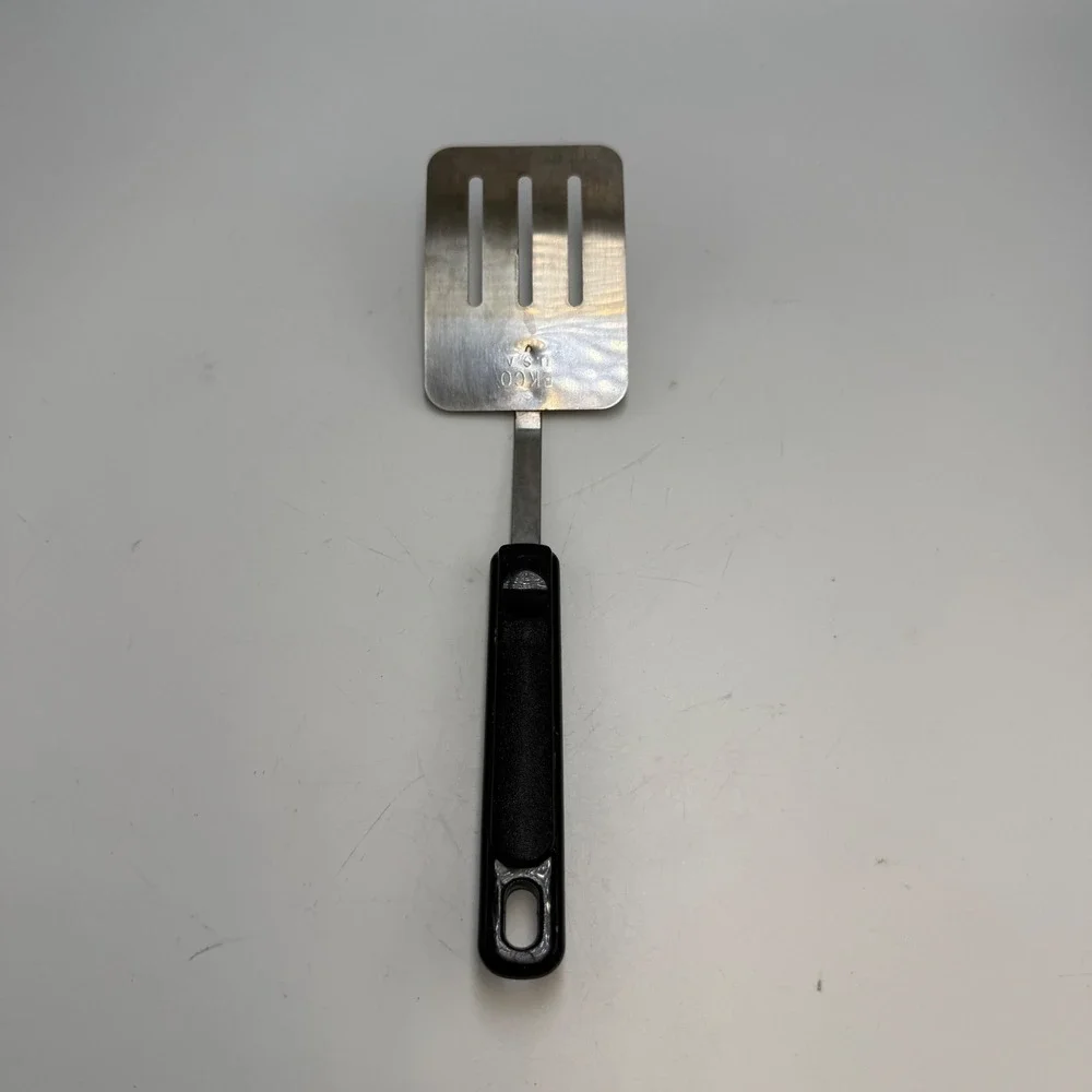 Vintage EKCO USA Slotted Spatula Stainless Steel Black Handle 11.5 Inch